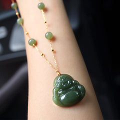 Jade Laughing Buddha Bracelet – Detailed amber stone highlights, jade healing jewelry