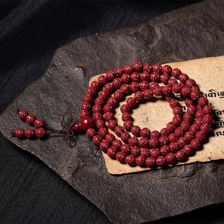 108 Mala Beads Cinnabar Bracelet – On stone with aged paper, 108 prayer beads