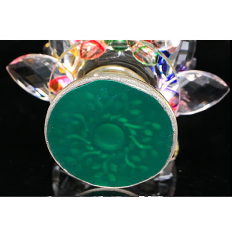 Lotus Flower Crystal Candle Holder - green-tinted crystal lotus, luminous serene