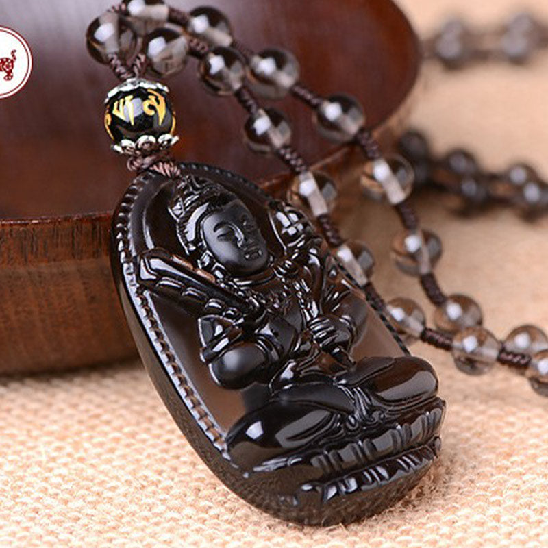 Chinese Zodiac Obsidian Protection Necklace Unisex Spiritual – glossy black medallion, Chinese astrology jewelry