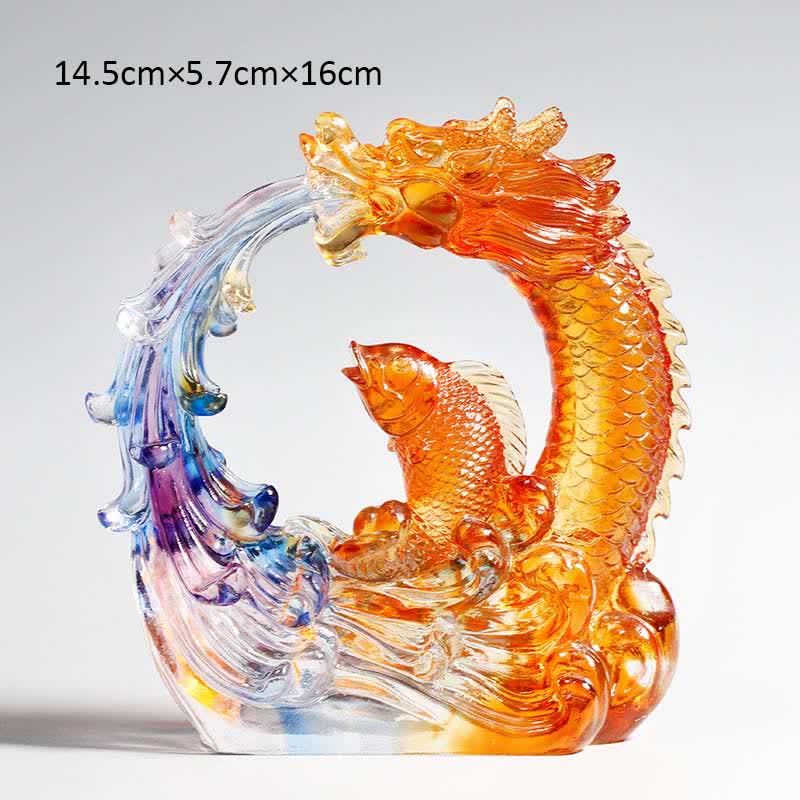Dragon Koi Liuli Crystal Art – Side angle showing curves, handcrafted liuli sculpture