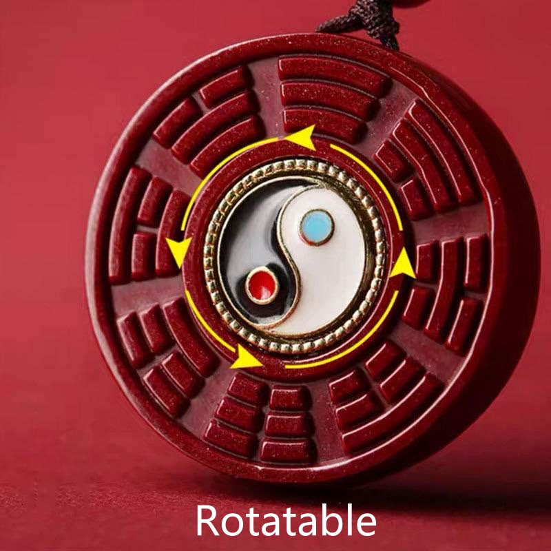 Cinnabar Bagua Rotatable Yin Yang Necklace – Rotatable Yin-Yang Bagua pendant feature, spinning center design