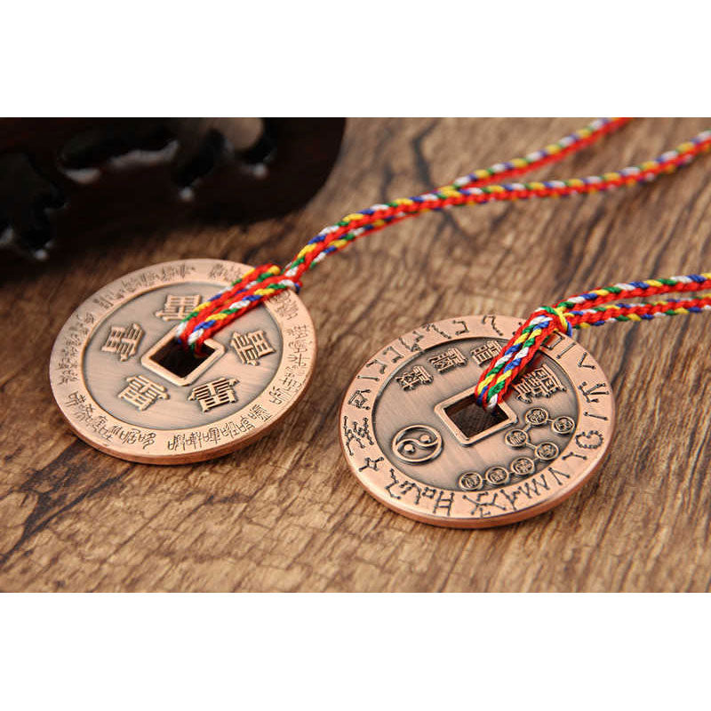Taoist Yin Yang Copper Protection Amulet - Thunder talisman and Big Dipper coin, Taoist pendant