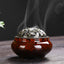 Flower Pattern Ceramic Burner – oxblood red glaze with bronze lotus lid and smoke, zen