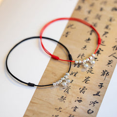 925 Sterling Silver Red String Braid Bell Charm Anklet