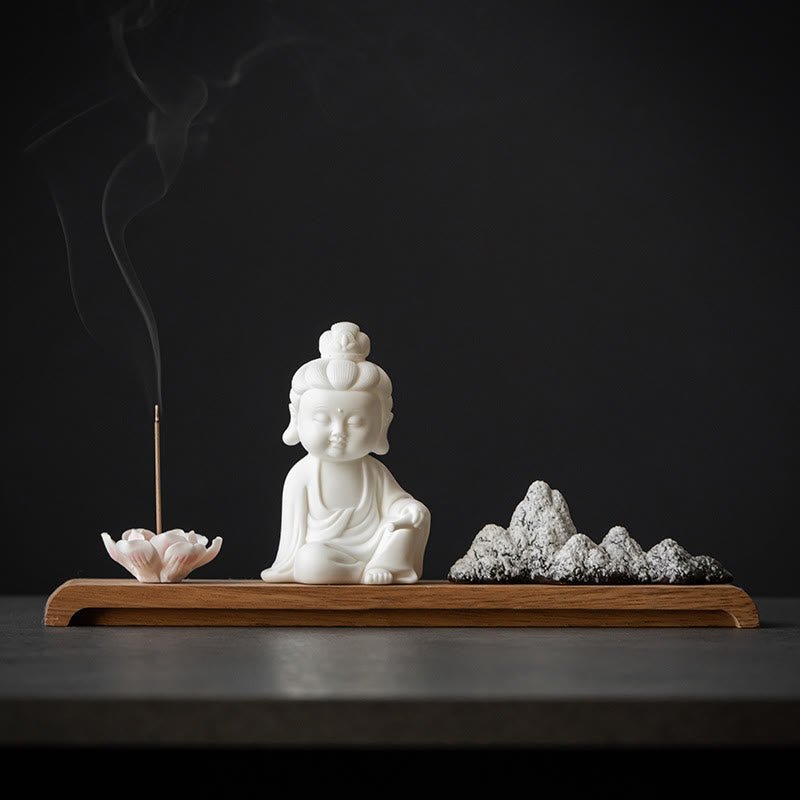Incense Burner with Smoke – ambient meditation setting, lotus design