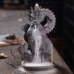 Purple Clay Incense Burner - Top view showing smoke channel and ash tray, Buddha decor