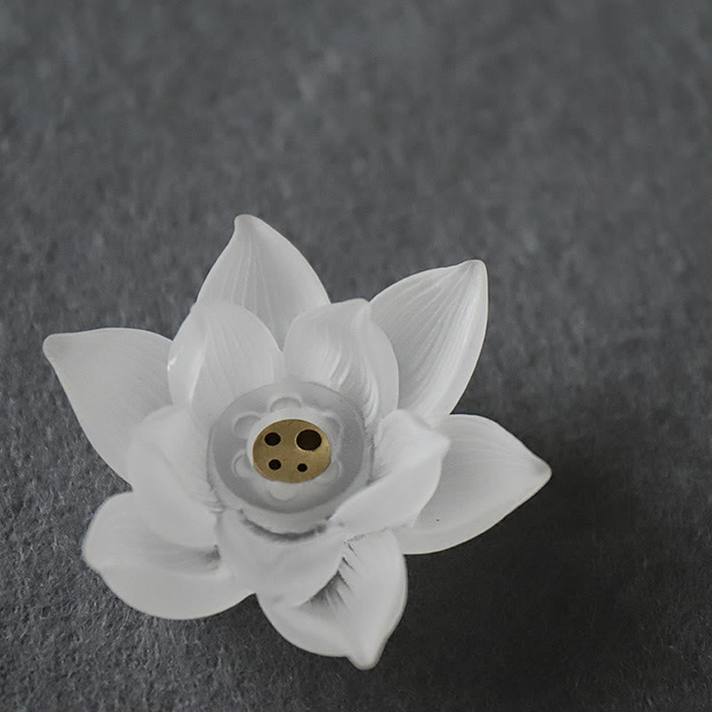 Lotus Liuli Incense Burner – open bowl detail on dark stone, Centered