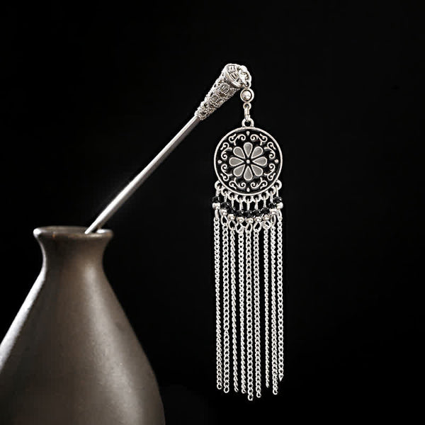 Flowers variant round flower pendant with black beads, vase view