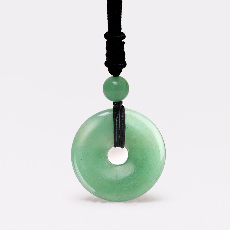 Lucky Coin Pendant Healing Crystal Gemstone Necklace – Green jadeite peace buckle disc pendant on adjustable black cord
