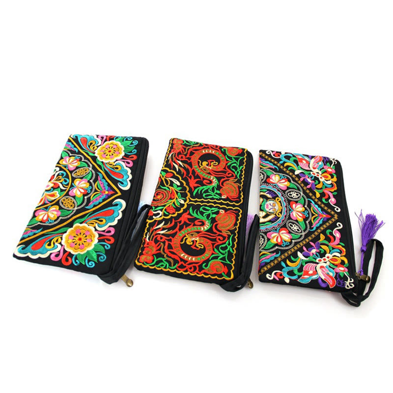 Dragon Butterfly Embroidery Wallet - Three wallets on white, multicolor embroidery, Diverse