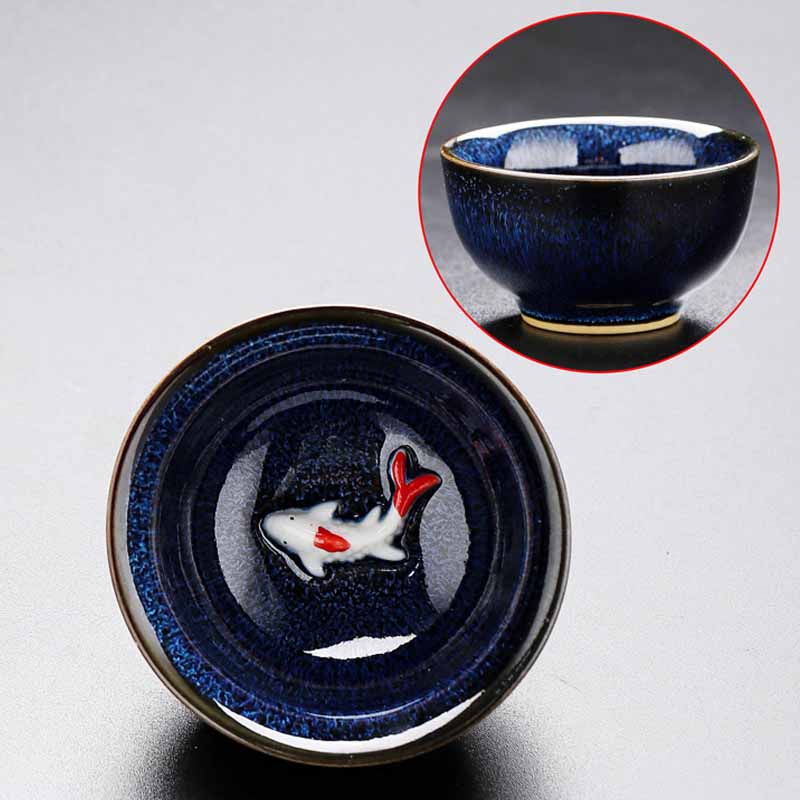 Jianzhan Koi Teacup – side profile with kiln transformed texture, kung fu teacup