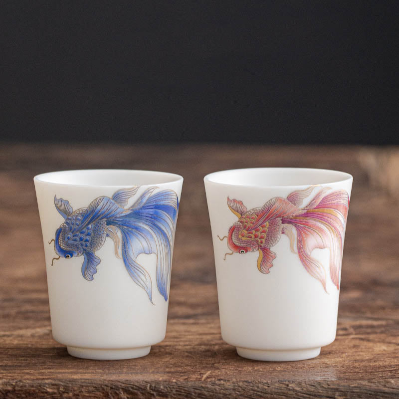 Koi Fish White Teacup - gift box presentation with protective packaging, tea gift set
