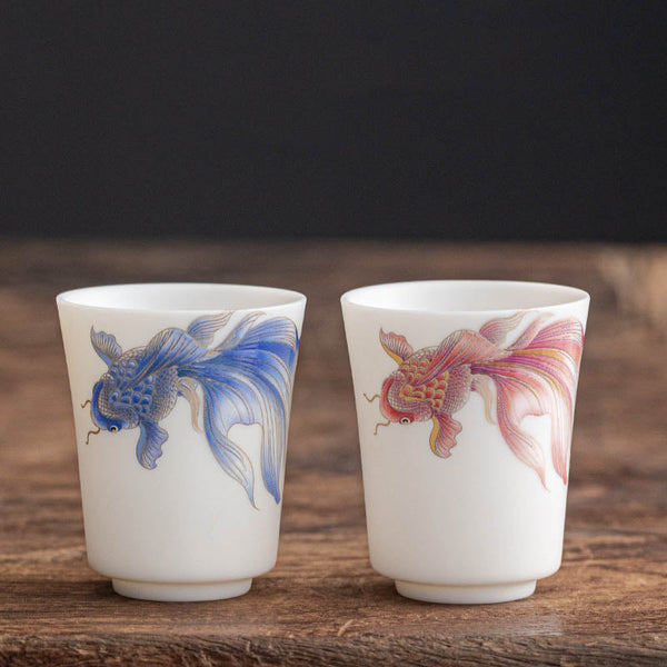 Koi Fish White Teacup - gift box presentation with protective packaging, tea gift set