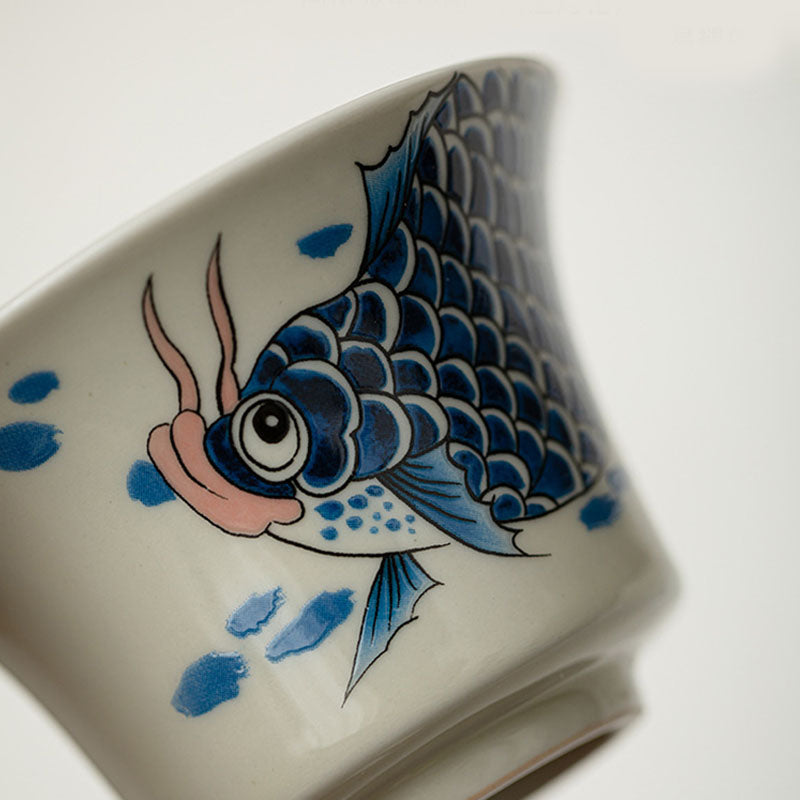 Koi Sancai Gaiwan – multiple pieces grouped showing variation, ceramic tea set