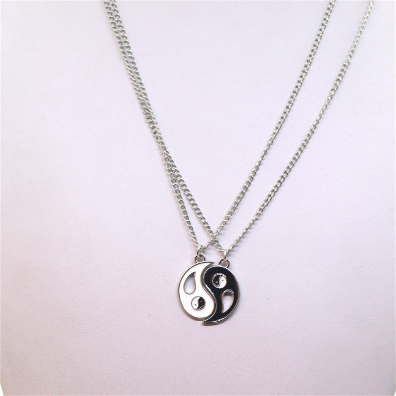 Yin Yang Pendant Couple Necklace Set - Two yin-yang pendant necklaces with different chain styles, balance harmony couple ...