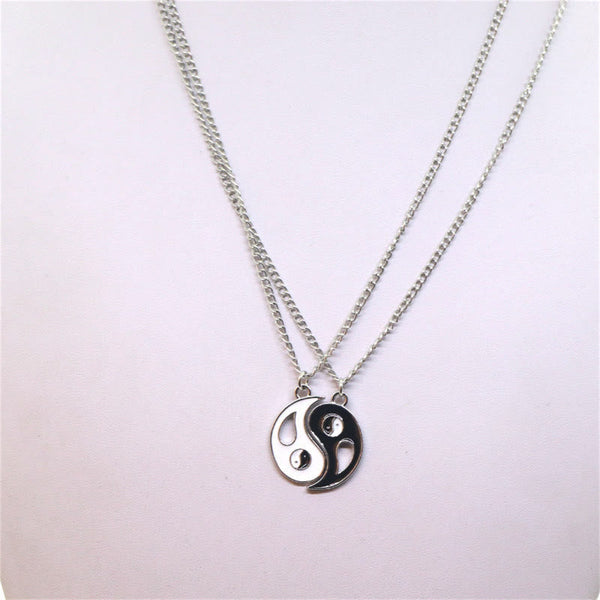 Yin Yang Pendant Couple Necklace Set - Two yin-yang pendant necklaces with different chain styles, balance harmony couple ...