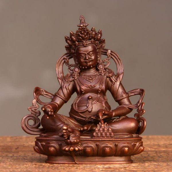 Yellow Jambhala Bodhisattva Copper Statue Home Office Decor – bookshelf with business books, success accent