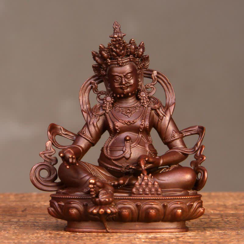 Yellow Jambhala Bodhisattva Copper Statue Home Office Decor – bookshelf with business books, success accent