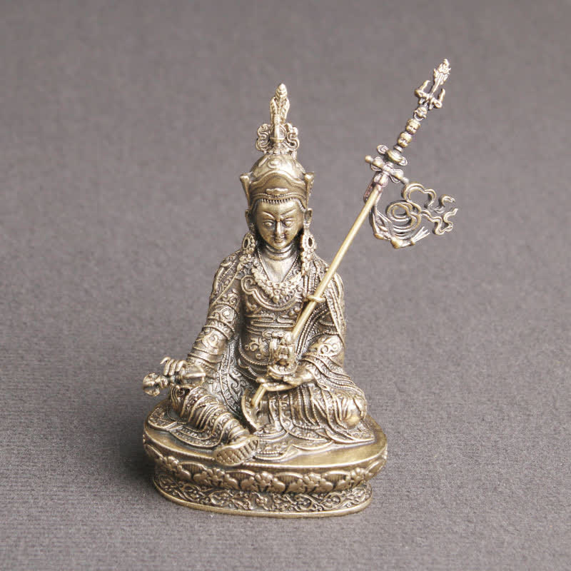 Padmasambhava Buddha Copper Statue – side profile holding vajra and skull cup, sacred Buddhist symbolism