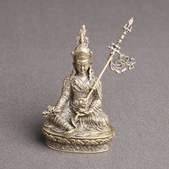 Padmasambhava Buddha Copper Statue – side profile holding vajra and skull cup, sacred Buddhist symbolism