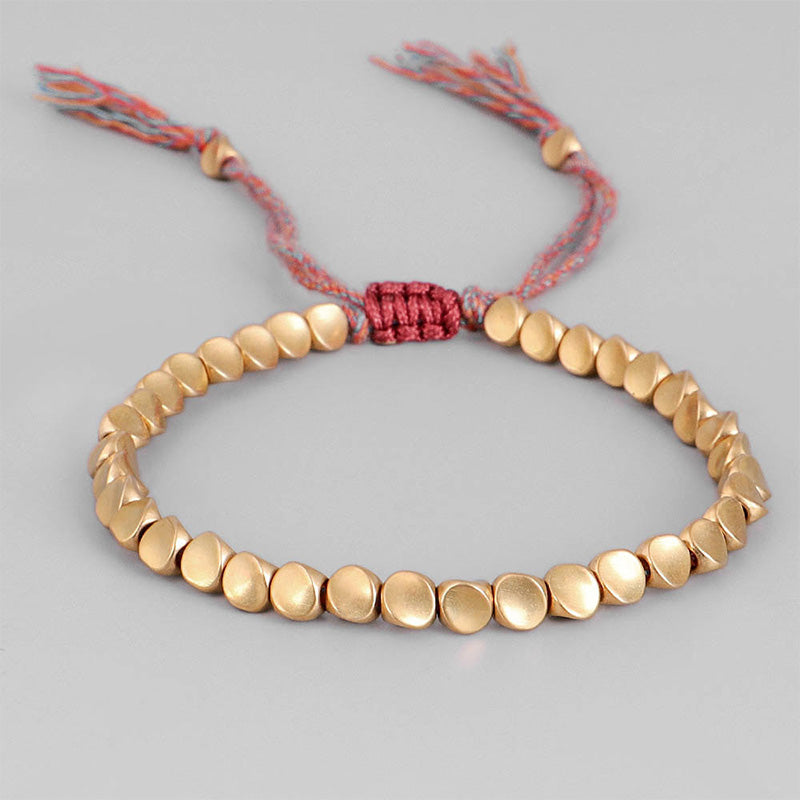 Tibetan Copper Beads Healing Rope Bracelet – Crimson rope, image 2, healing bracelet