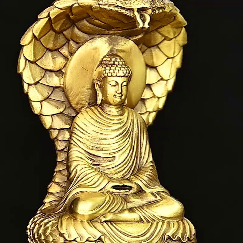 Buddha Shakyamuni Snake Copper Statue Home Offering Decor – side virasana snake coils, wrapped body statue