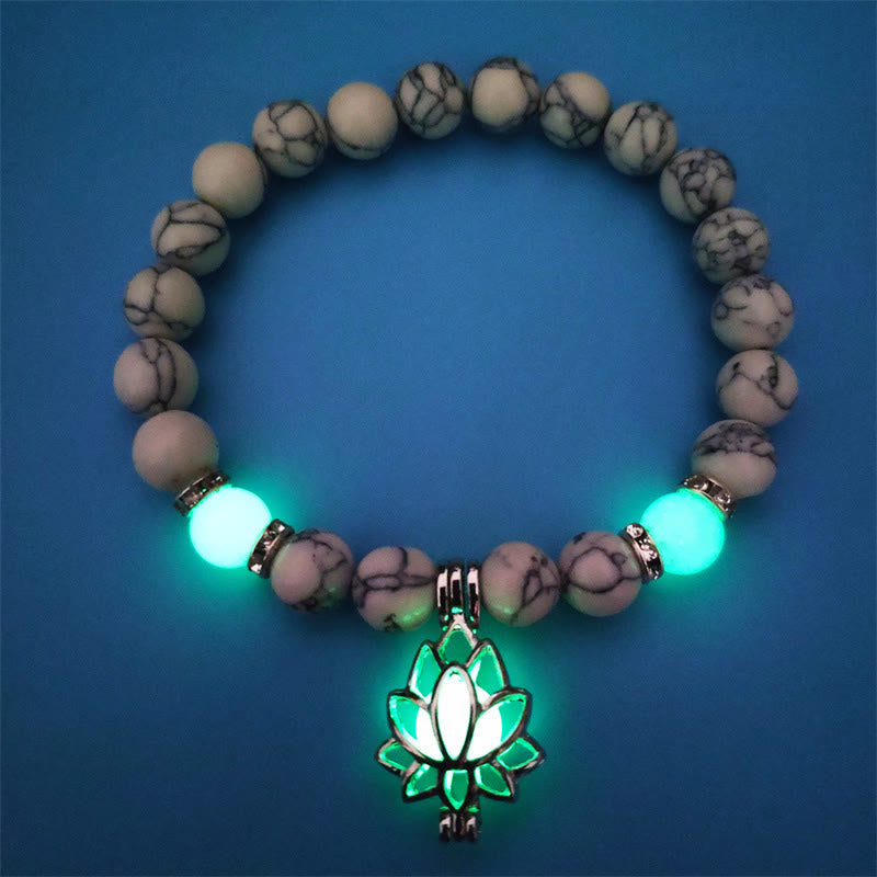 Pulsera de protección de loto con turquesa tibetana luminiscente