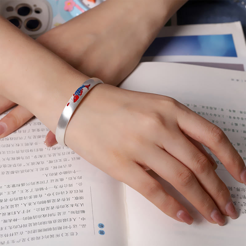 999 Silver Koi Cuff Bangle - worn on wrist, 999 fine silver koi bangle, elegant