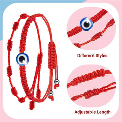 4Pcs Evil Eye Red String – Red macrame bracelet with blue nazar evil eye bead, adjustable knot closure