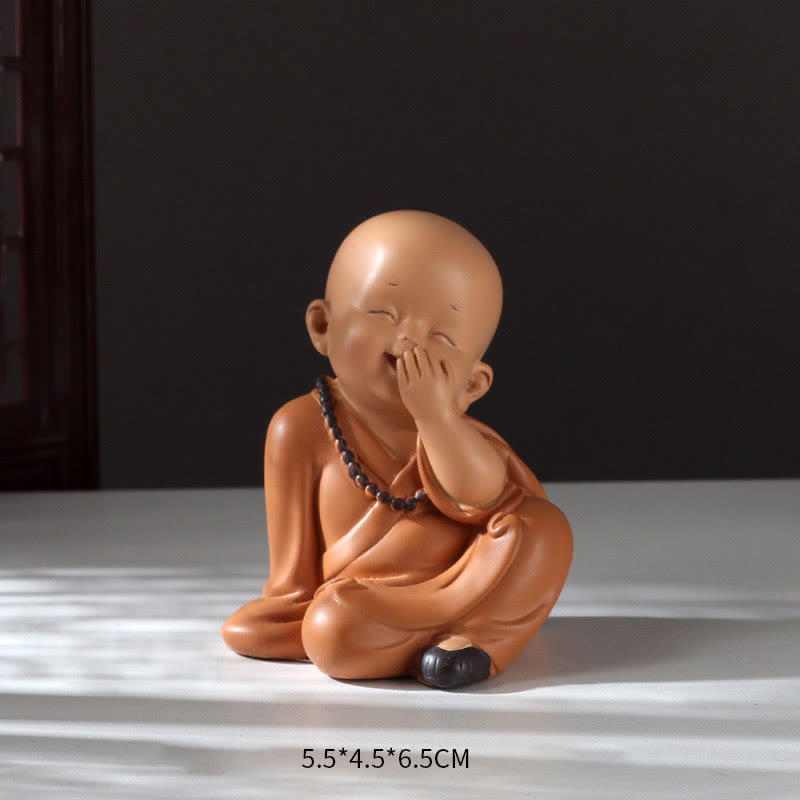 Mini Praying Monk Decor – cream and orange color contrast on robe, two-tone resin paint finish