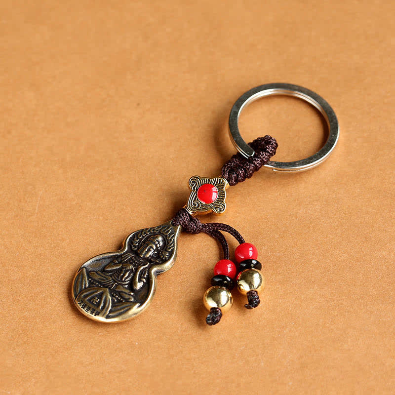 Buddha Blessing Keychain – polished copper small figurine, Buddhist protection key accessory