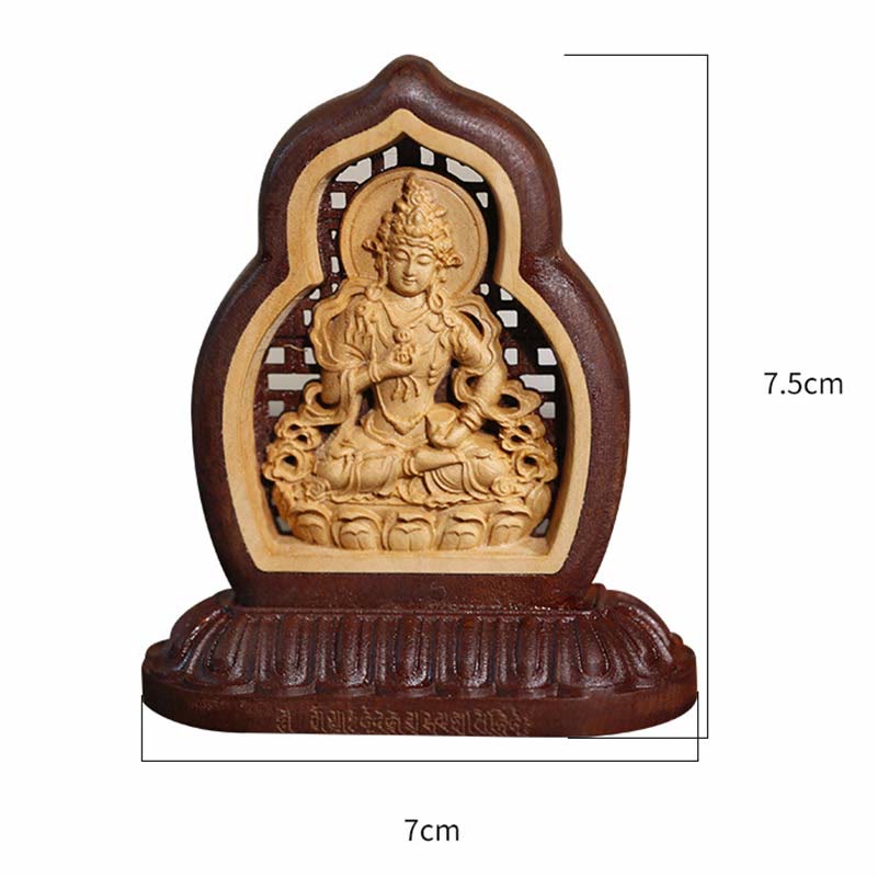 Engraved Vajrasattva Wood – natural grain spiritual craftsmanship, compassion Buddha shrine piece