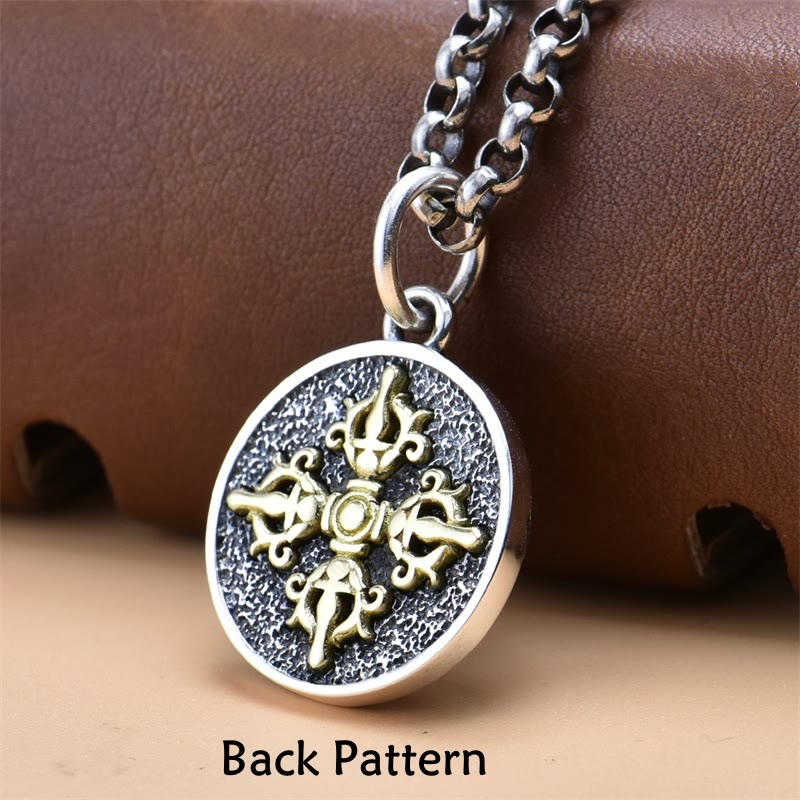 925 Sterling Silver Green Tara Necklace - Back side double dorje vajra symbol, Tibetan protection charm