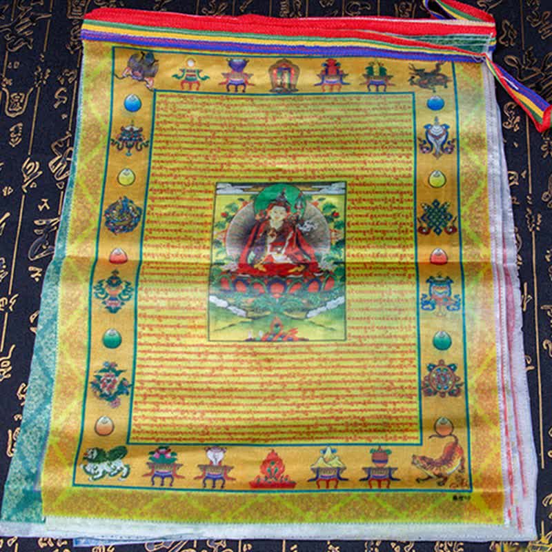 Tibetan Prayer Flag 5 Colors Windhorse Outdoor – Faded yet vibrant prayer flags on weathered rope, authentic Himalayan