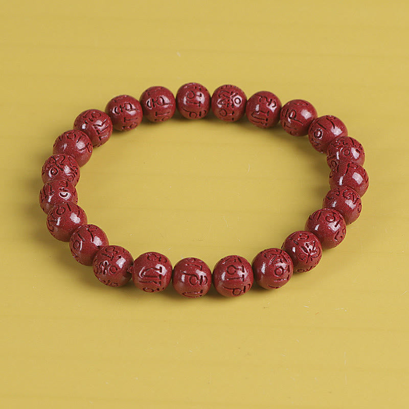 Double PiXiu Cinnabar Bracelet – Mantra-only cinnabar beads without PiXiu on yellow, minimalist bracelet