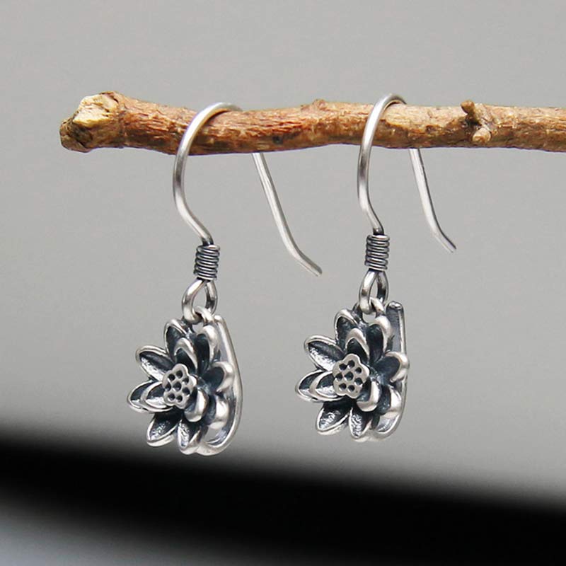 925 Sterling Silver Lotus Flower Enlightenment Earrings alternate angle display