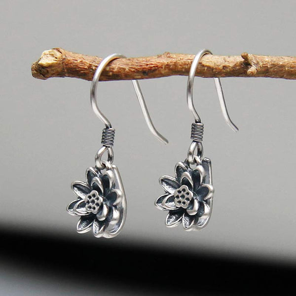 925 Sterling Silver Lotus Flower Enlightenment Earrings alternate angle display