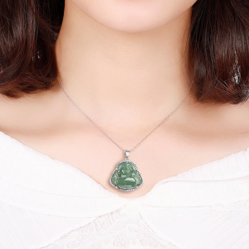 Laughing Buddha Natural Jade Luck Prosperity Necklace Titanium Steel Pendant – Natural jade monk titanium charm