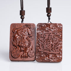 Lightning Struck Jujube Wood PiXiu – Jujube wood PiXiu carving with coins on wood
