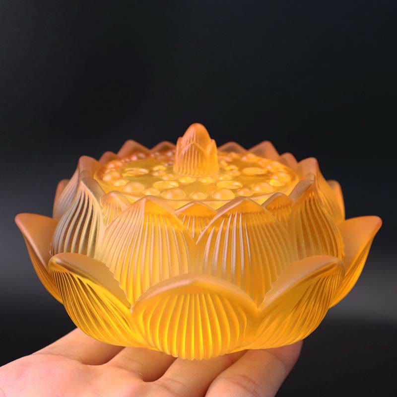 Lotus Liuli Incense Burner - amber lotus with seed pod detail, radiant