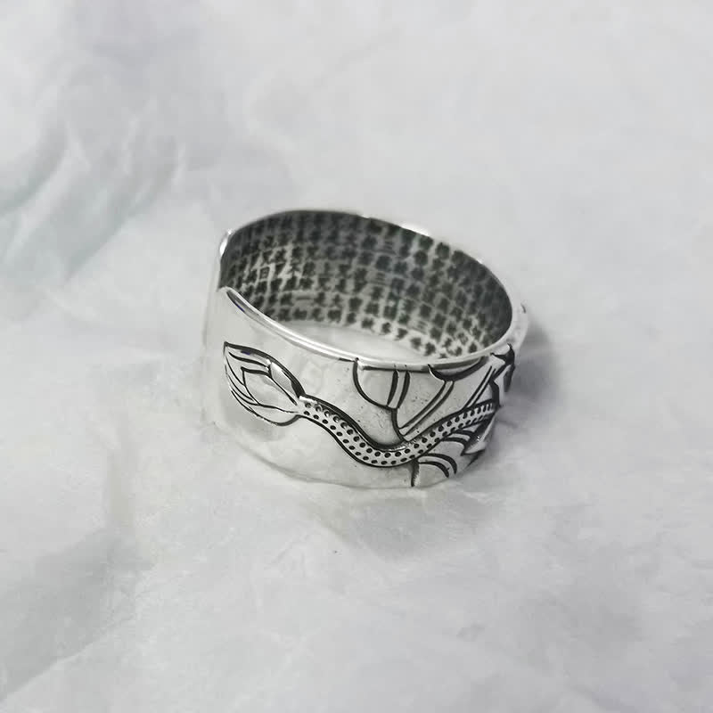 999 Silver Lotus Ring – botanical leaf pattern with basket-weave interior texture