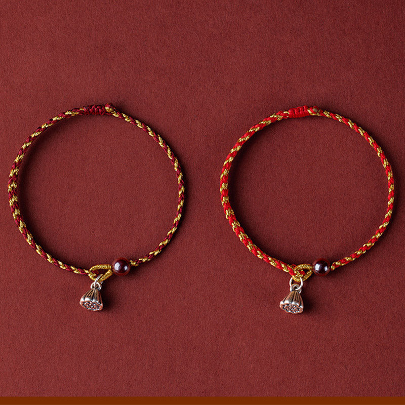 Red Gold Rope Lotus Braid Bracelet - two-tone ratio comparison pair, braided cord bracelet