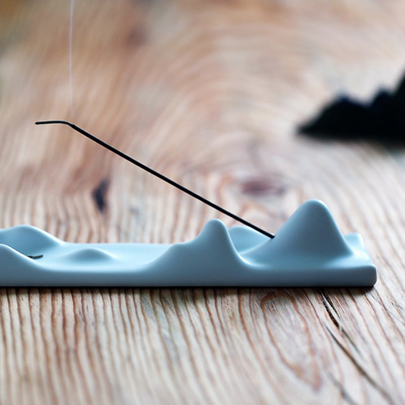 Mountain Incense Holder – Celadon peaks with dark companion piece, mindful