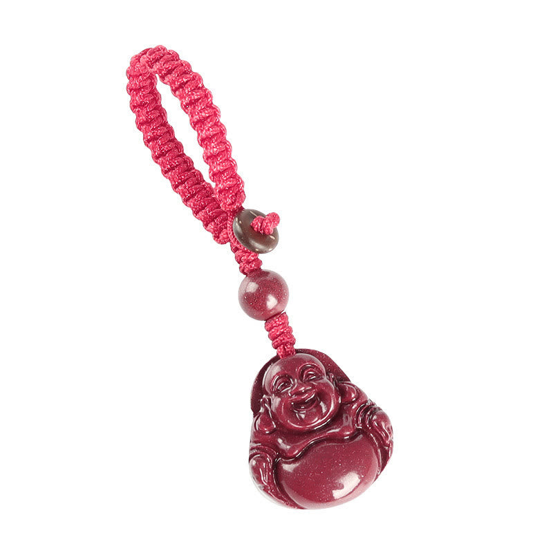 Laughing Buddha Cinnabar Necklace Key Chain Phone Hanging Decoration – beaming face carving detail, infectious joy pendant