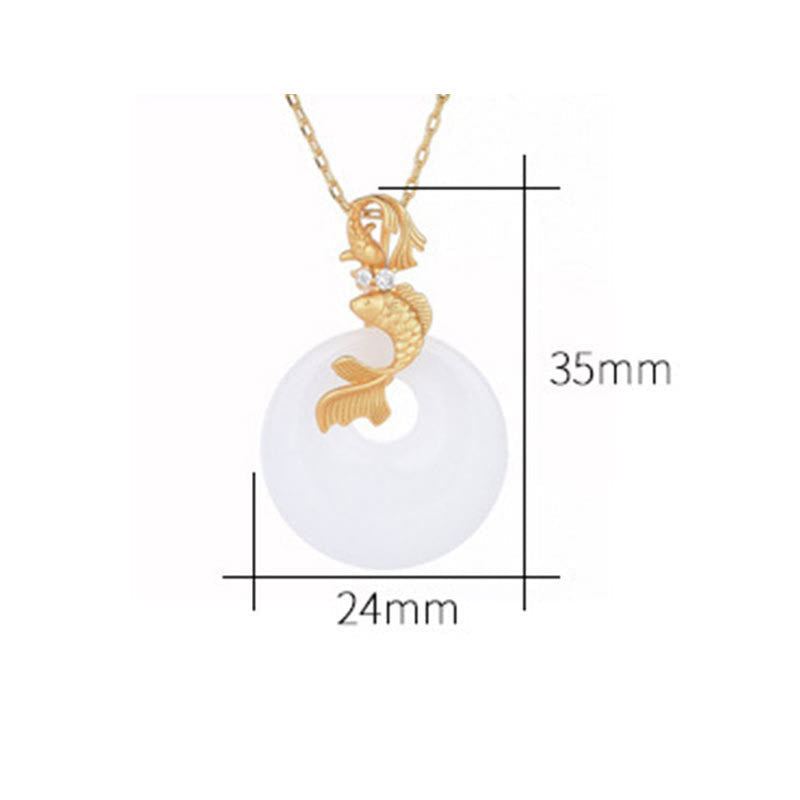 White Jade Koi Necklace – Back view of white jade koi pendant on copper chain, Feng Shui