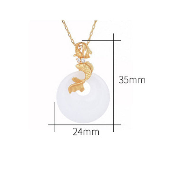 White Jade Koi Necklace – Back view of white jade koi pendant on copper chain, Feng Shui