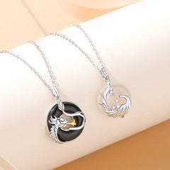 Black Onyx Dragon Phoenix Pendant - his and hers dragon phoenix pendants with crystal accents, Harmony