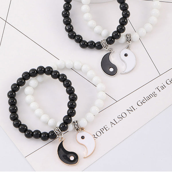 Yin Yang Protection Couple Bracelet - Handmade beaded yin-yang bracelets with silver and gold finish variations, protectio...