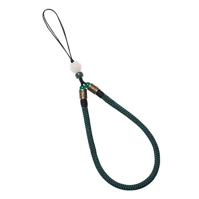 Lotus Bodhi Lanyard – Green braided lanyard product shot on pure white background, clean lotus bodhi phone strap image